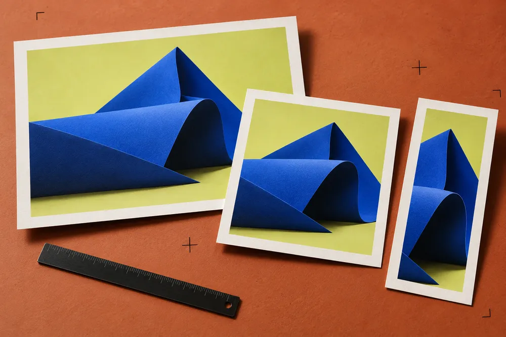 Three tactile photographic print proofs showing the same cobalt paper sculpture in different crops.